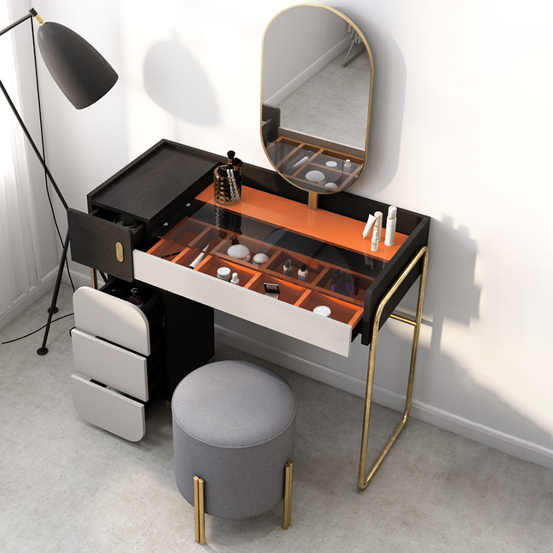 Temperierte Glas Arbeitsplatte Schwarz/Weiß -Basis mit 4 Schubladenkommoden