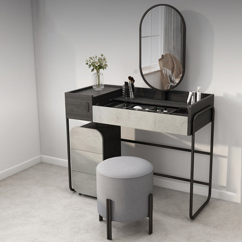 Temperierte Glas Arbeitsplatte Schwarz/Weiß -Basis mit 4 Schubladenkommoden