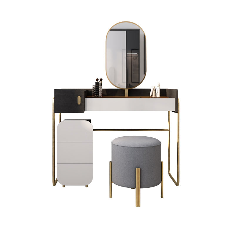 Temperierte Glas Arbeitsplatte Schwarz/Weiß -Basis mit 4 Schubladenkommoden