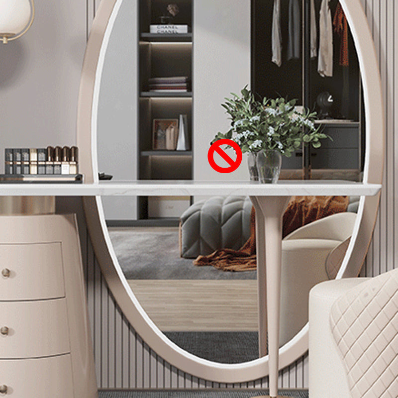 3 Schubladen weißes Make -up -Eitelkeitsverkesseltisch Stuhl Set, 17,71 "W x 29,52" H