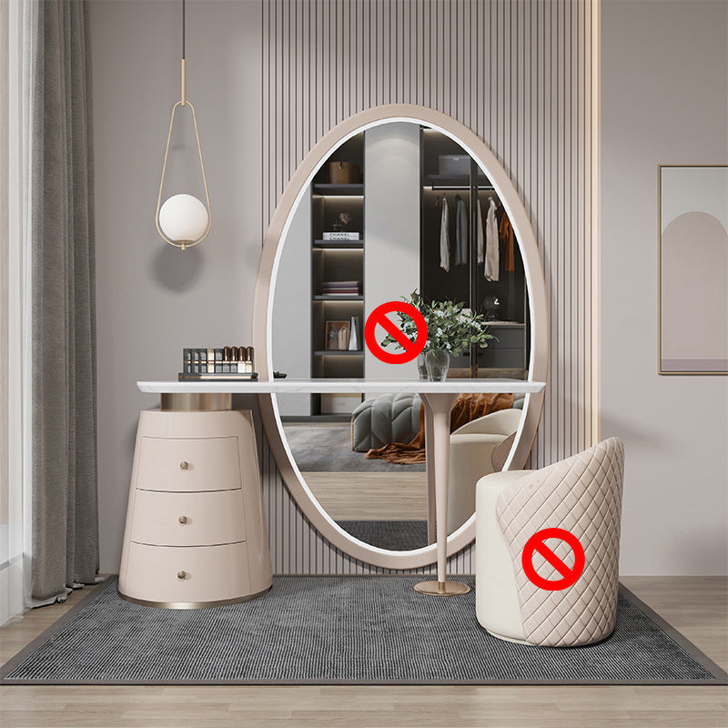 3 Schubladen weißes Make -up -Eitelkeitsverkesseltisch Stuhl Set, 17,71 "W x 29,52" H