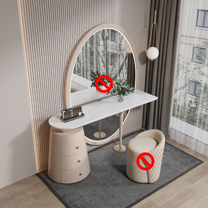 3 Schubladen weißes Make -up -Eitelkeitsverkesseltisch Stuhl Set, 17,71 "W x 29,52" H