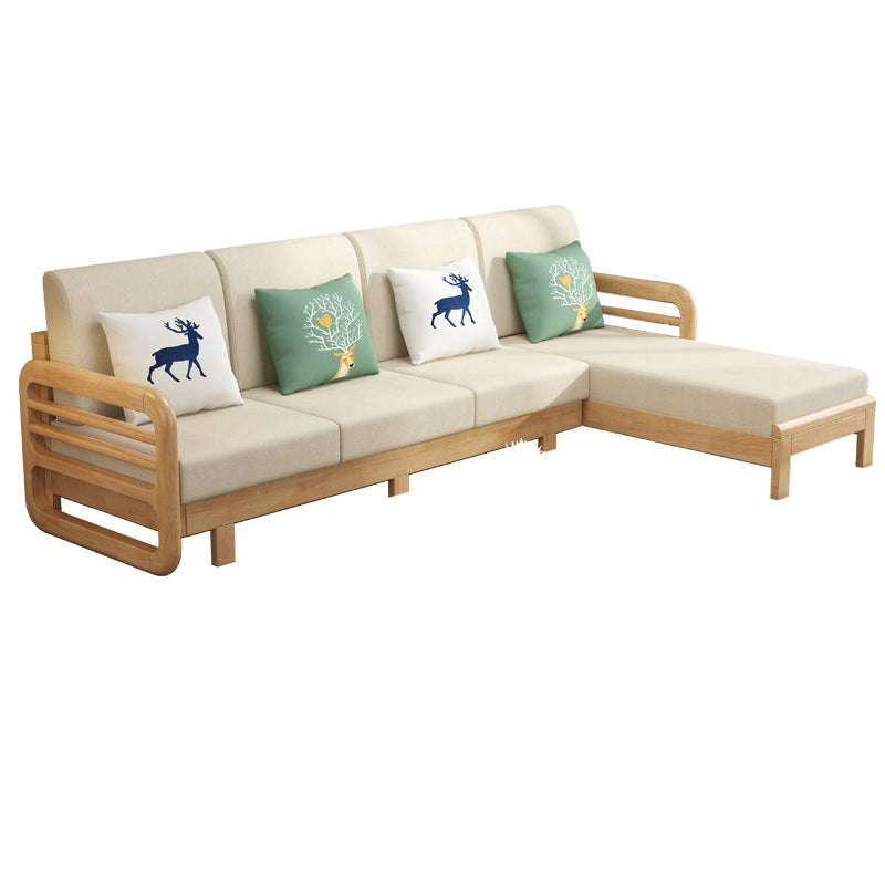 Solid Wood/Linen Natural Sofa with Chaise Nordic 34.65" H Cushions Sofa