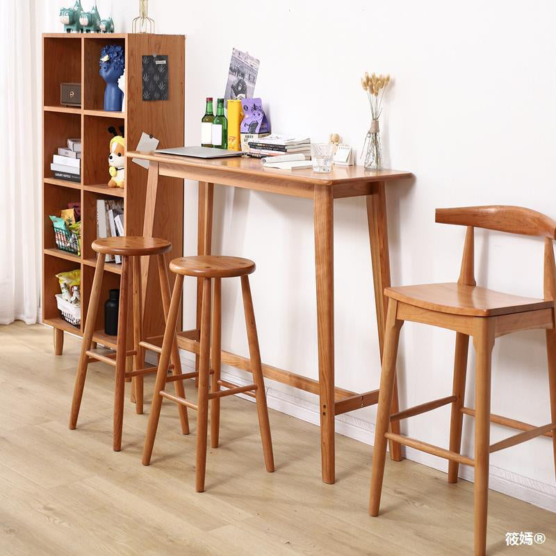 Modern Style Rectangle Bar Table Solid Wood Bistro Bar Desk with Footrest 47.2"L x 17.7"W x 41.3"H Brown Without Chairs Clearhalo 'Bar Furniture' 'Bar Tables' 'bar_tables' 'furn' 'furn_bar_tables' 'Furniture' 'Kitchen & Dining Furniture' 5587608