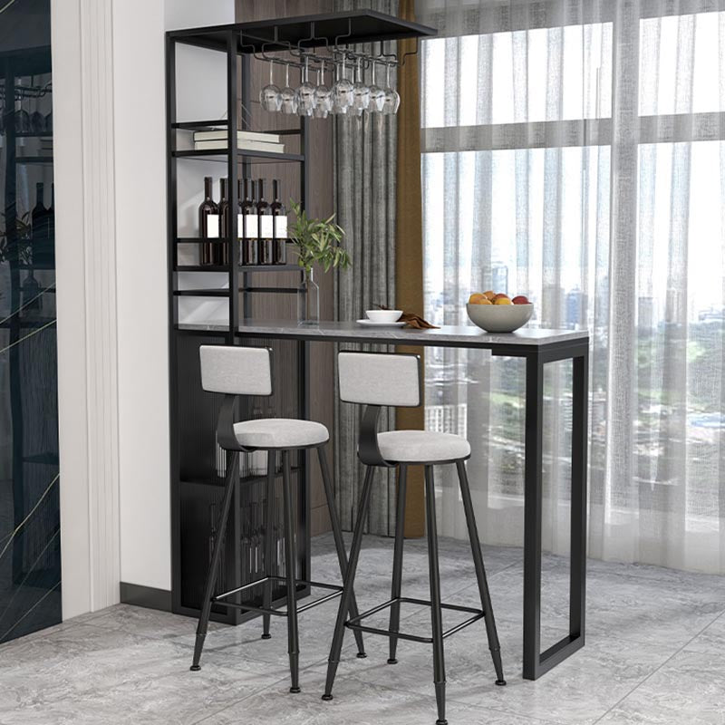 Glam Pub Table with Wine Storage Rectangle Stone Top Bar Table with Metal Frame Black Gray Clearhalo 'Bar Furniture' 'Bar Tables' 'bar_tables' 'furn' 'furn_bar_tables' 'Furniture' 'Kitchen & Dining Furniture' 5587807