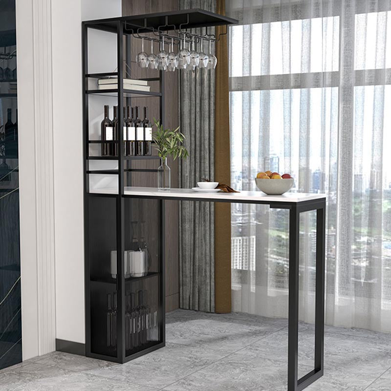 Glam Pub Table with Wine Storage Rectangle Stone Top Bar Table with Metal Frame Black White Clearhalo 'Bar Furniture' 'Bar Tables' 'bar_tables' 'furn' 'furn_bar_tables' 'Furniture' 'Kitchen & Dining Furniture' 5587810