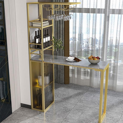 Glam Pub Table with Wine Storage Rectangle Stone Top Bar Table with Metal Frame Gold Gray Clearhalo 'Bar Furniture' 'Bar Tables' 'bar_tables' 'furn' 'furn_bar_tables' 'Furniture' 'Kitchen & Dining Furniture' 5587813