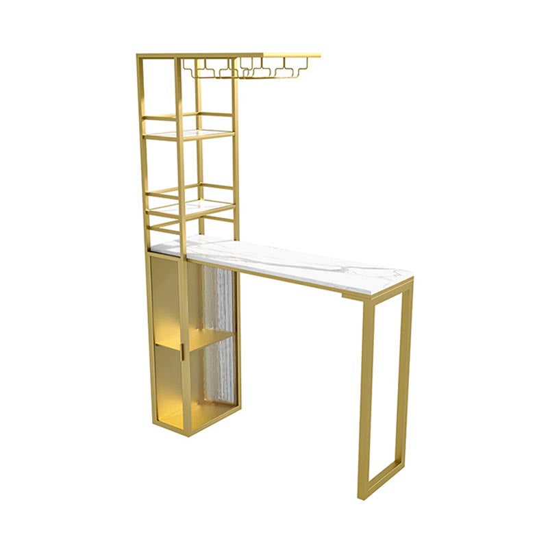 Glam Pub Table with Wine Storage Rectangle Stone Top Bar Table with Metal Frame Clearhalo 'Bar Furniture' 'Bar Tables' 'bar_tables' 'furn' 'furn_bar_tables' 'Furniture' 'Kitchen & Dining Furniture' 5587814