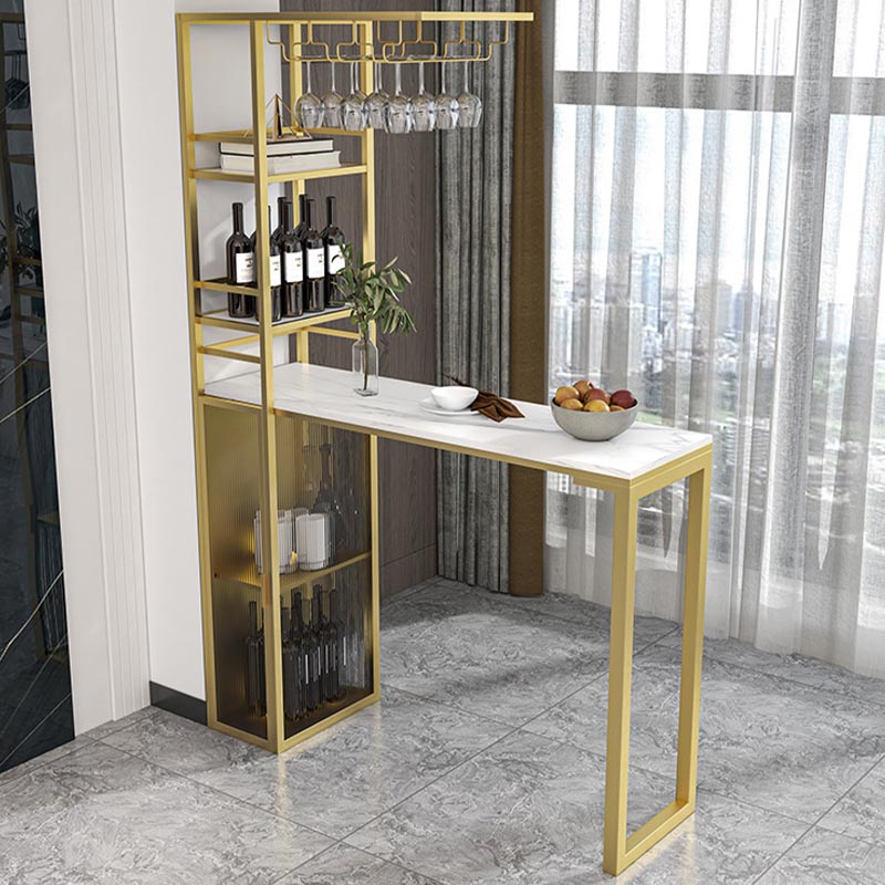 Glam Pub Table with Wine Storage Rectangle Stone Top Bar Table with Metal Frame Clearhalo 'Bar Furniture' 'Bar Tables' 'bar_tables' 'furn' 'furn_bar_tables' 'Furniture' 'Kitchen & Dining Furniture' 5587821