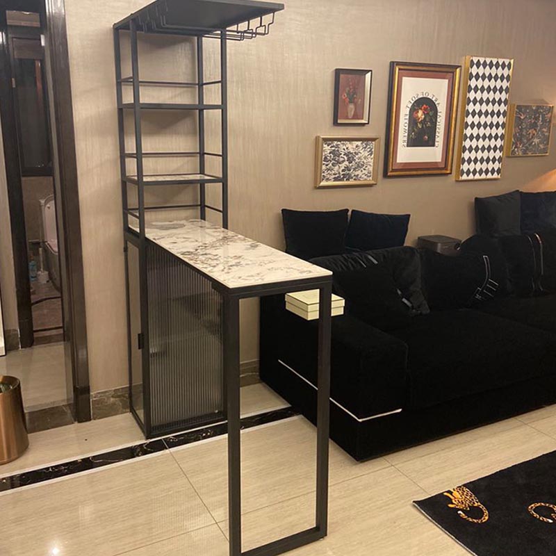 Glam Pub Table with Wine Storage Rectangle Stone Top Bar Table with Metal Frame Clearhalo 'Bar Furniture' 'Bar Tables' 'bar_tables' 'furn' 'furn_bar_tables' 'Furniture' 'Kitchen & Dining Furniture' 5587822