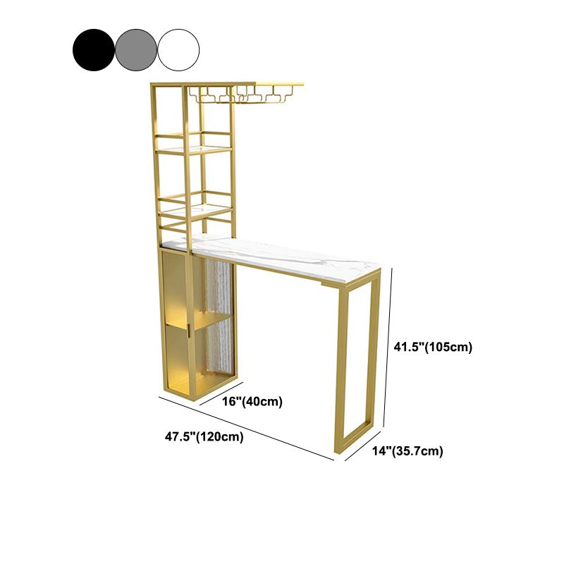 Glam Pub Table with Wine Storage Rectangle Stone Top Bar Table with Metal Frame Clearhalo 'Bar Furniture' 'Bar Tables' 'bar_tables' 'furn' 'furn_bar_tables' 'Furniture' 'Kitchen & Dining Furniture' 5587827