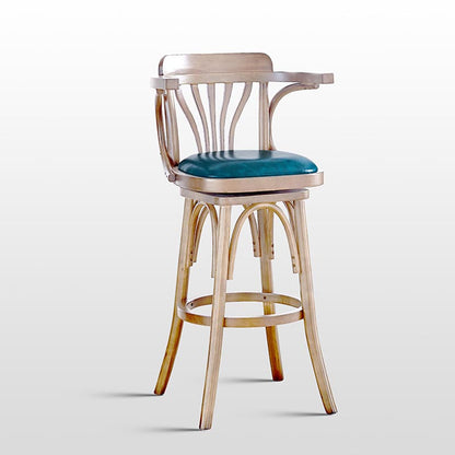 Modern Square Wood Stool Leather Upholstered Bar Stool with Swivel