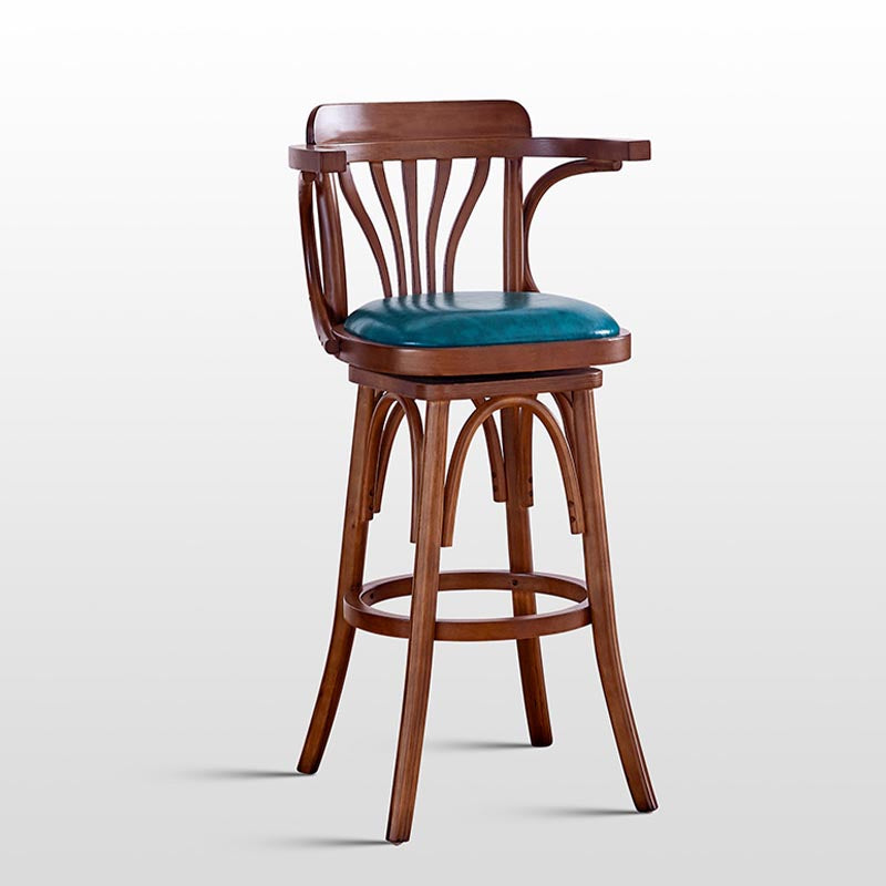 Modern Square Wood Stool Leather Upholstered Bar Stool with Swivel