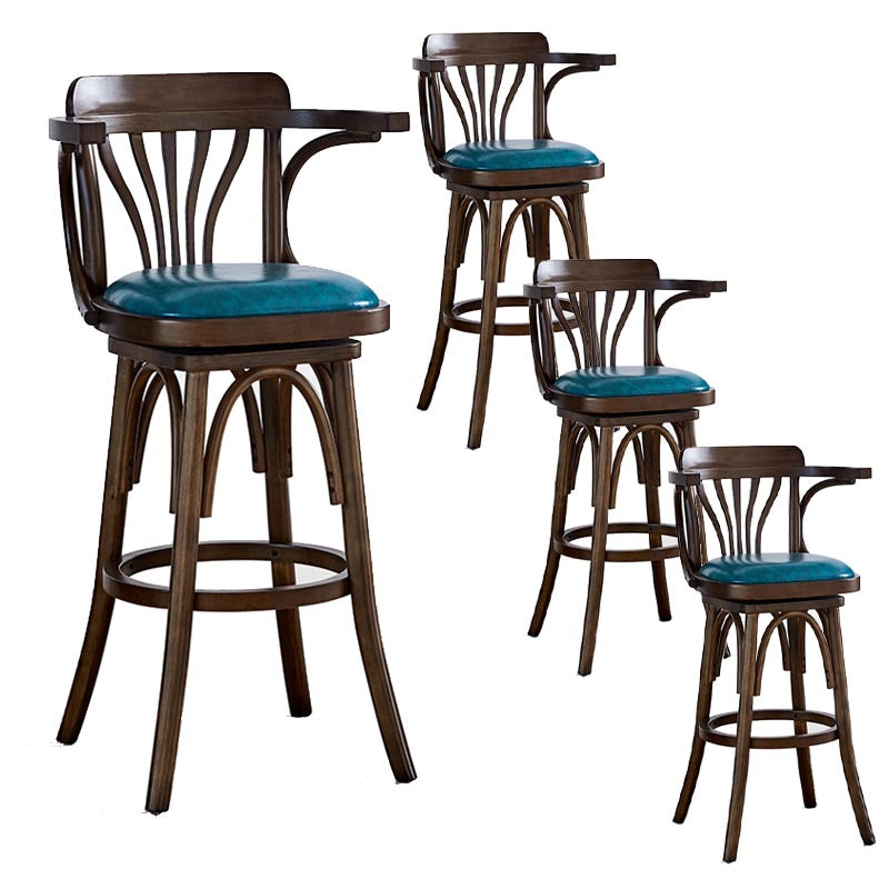 Modern Square Wood Stool Leather Upholstered Bar Stool with Swivel