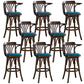 Modern Square Wood Stool Leather Upholstered Bar Stool with Swivel