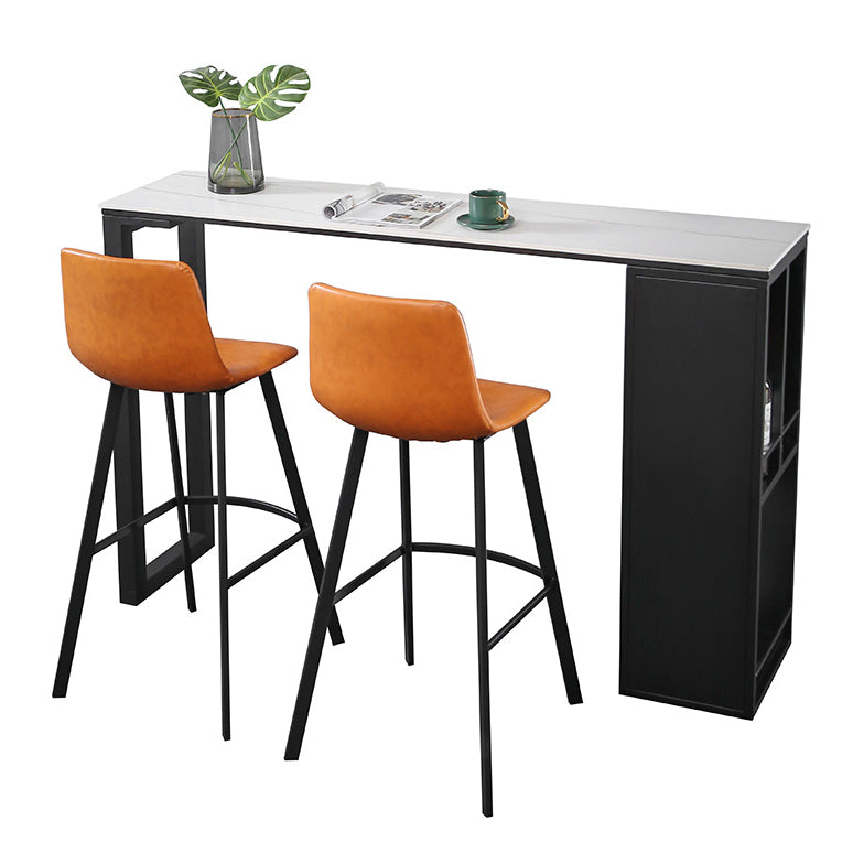 Moderne rechthoek stenen staaftafel Set 1/3 stukken tegen tafel met metalen ontlasting
