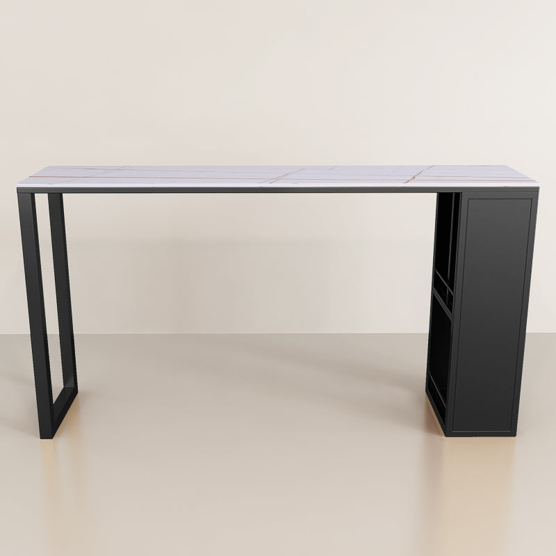 Moderne rechthoek stenen staaftafel Set 1/3 stukken tegen tafel met metalen ontlasting