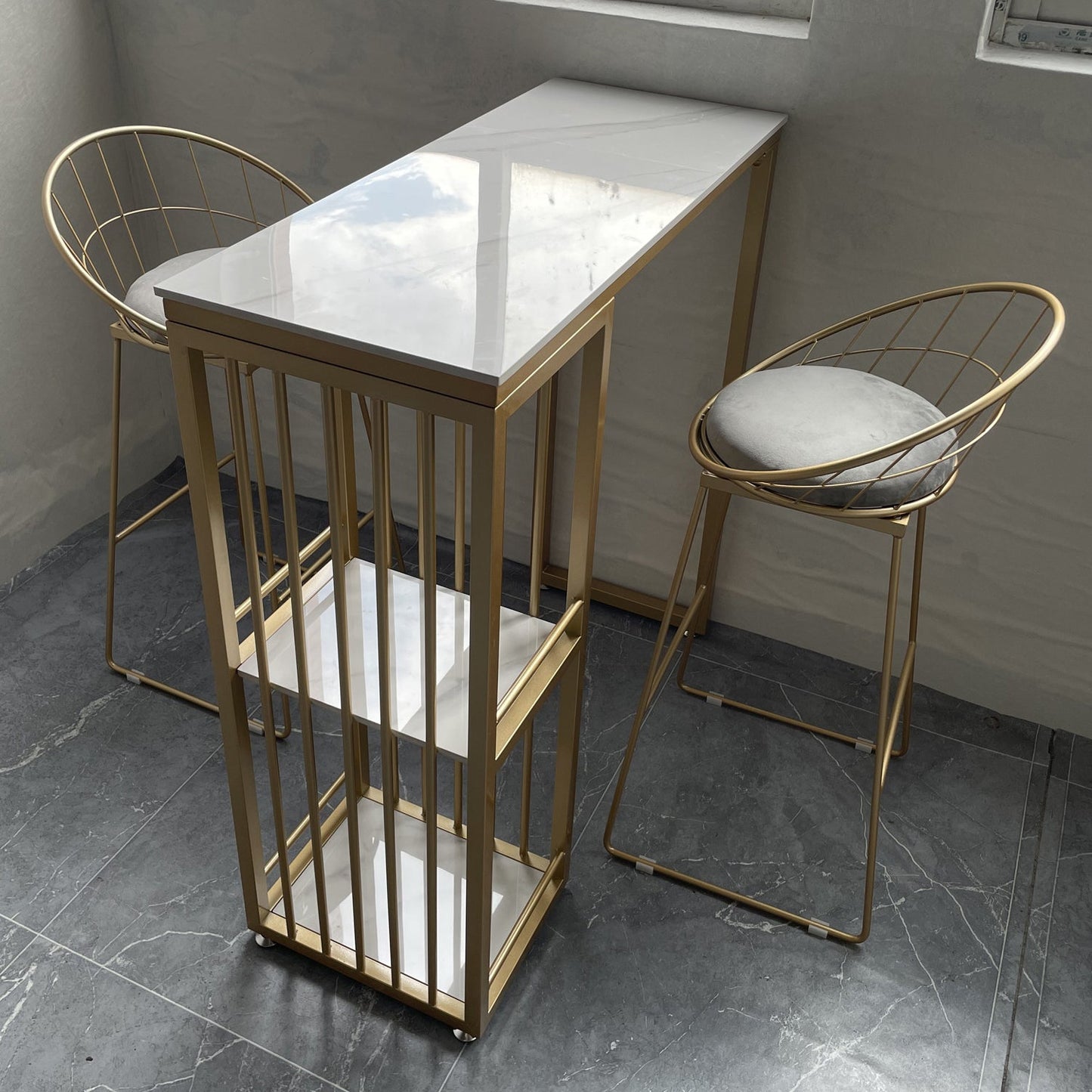 Glam 1/2/3 Pièces Tableau de barre Ensemble de comptoir en pierre rectangle avec tabourets hauts