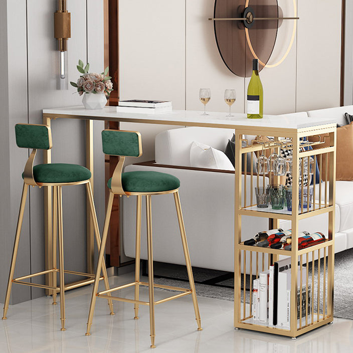 Luxurious Rectangle Marble Bar Table Set 1/3 Pieces Counter Table with Metal Stools 3 Pieces: Table, 2 Green Stools Clearhalo 'Bar Furniture' 'furn' 'furn_home_bar_bar_sets' 'Furniture' 'Home Bars & Bar Sets' 'home_bar_bar_sets' 'Kitchen & Dining Furniture' 5588669