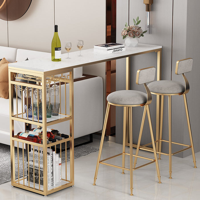 Luxurious Rectangle Marble Bar Table Set 1/3 Pieces Counter Table with Metal Stools Clearhalo 'Bar Furniture' 'furn' 'furn_home_bar_bar_sets' 'Furniture' 'Home Bars & Bar Sets' 'home_bar_bar_sets' 'Kitchen & Dining Furniture' 5588680