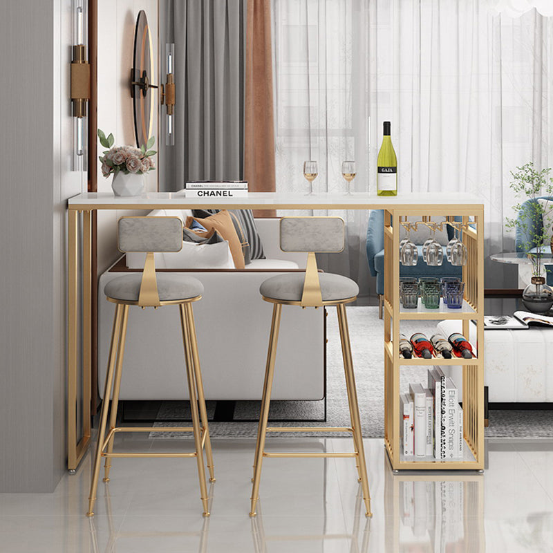 Luxurious Rectangle Marble Bar Table Set 1/3 Pieces Counter Table with Metal Stools Clearhalo 'Bar Furniture' 'furn' 'furn_home_bar_bar_sets' 'Furniture' 'Home Bars & Bar Sets' 'home_bar_bar_sets' 'Kitchen & Dining Furniture' 5588681