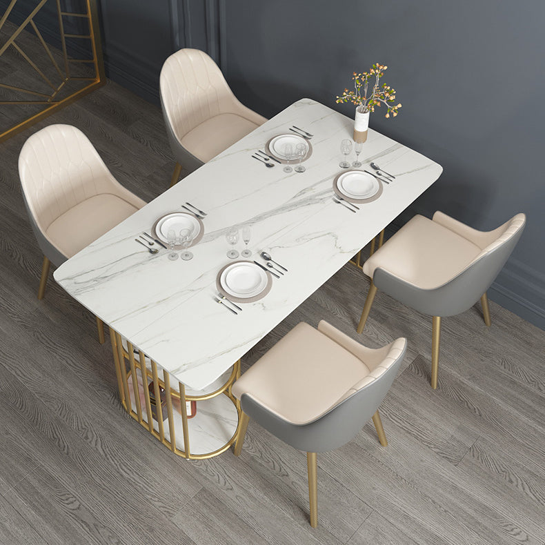 Nordic 1/2/5 Pieces Dining Set White Stone Top Dining Furniture 5 Pieces: Table, 4 Beige Chairs Clearhalo 'Dining Room Sets' 'Dining Tables & Seating' 'dining_room_set' 'furn' 'furn_dining_room_set' 'Furniture' 'Kitchen & Dining Furniture' 5588800