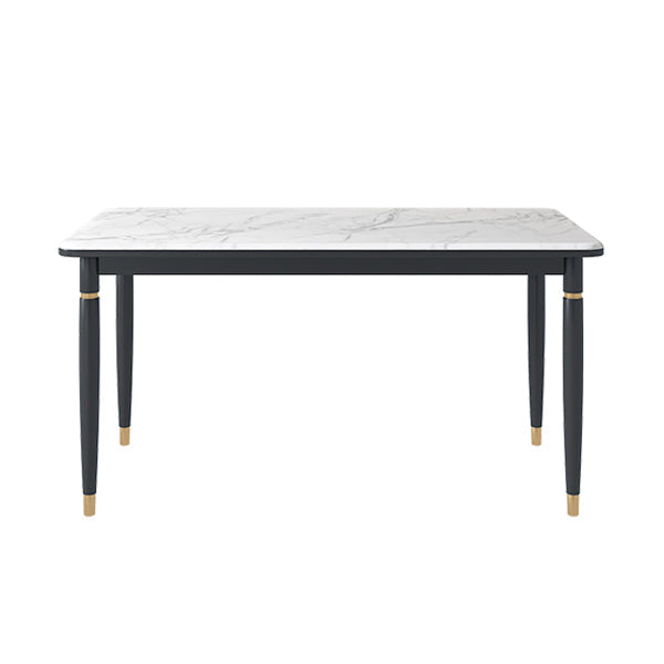 モダンな1/4/5/7ピースダイニングセット長方形の黒いベースディネットセットストーントップ