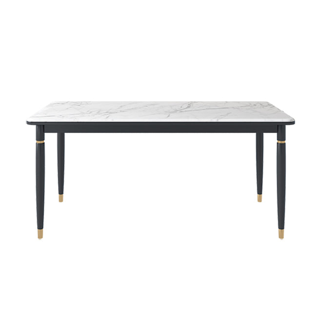 モダンな1/4/5/7ピースダイニングセット長方形の黒いベースディネットセットストーントップ