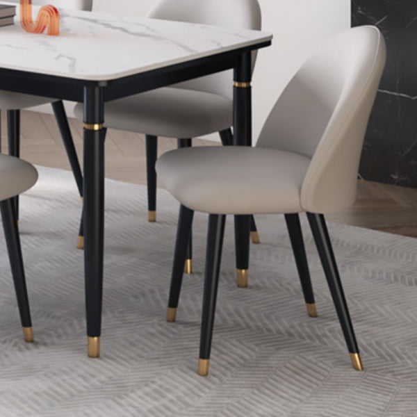 モダンな1/4/5/7ピースダイニングセット長方形の黒いベースディネットセットストーントップ