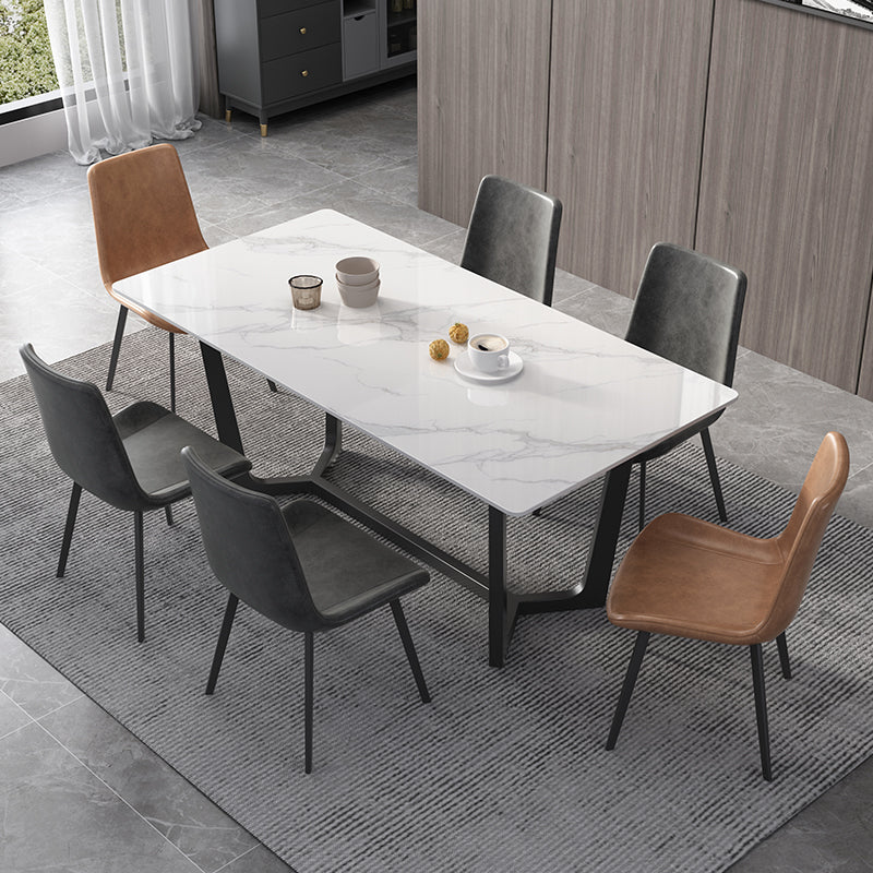 Juego de mesa de comedor blanca rectangular, mesa de comedor y sillas modernas de piedra sinterizada, 1/4/5/7 Uds.
