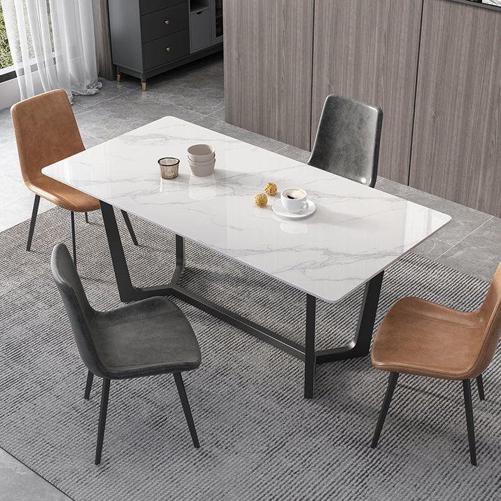 Juego de mesa de comedor blanca rectangular, mesa de comedor y sillas modernas de piedra sinterizada, 1/4/5/7 Uds.