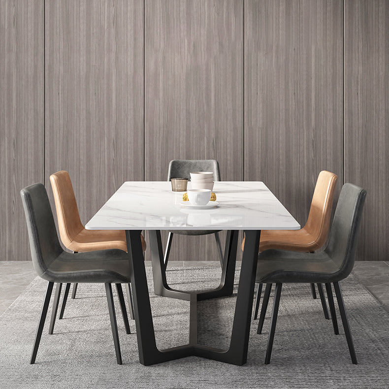 Juego de mesa de comedor blanca rectangular, mesa de comedor y sillas modernas de piedra sinterizada, 1/4/5/7 Uds.
