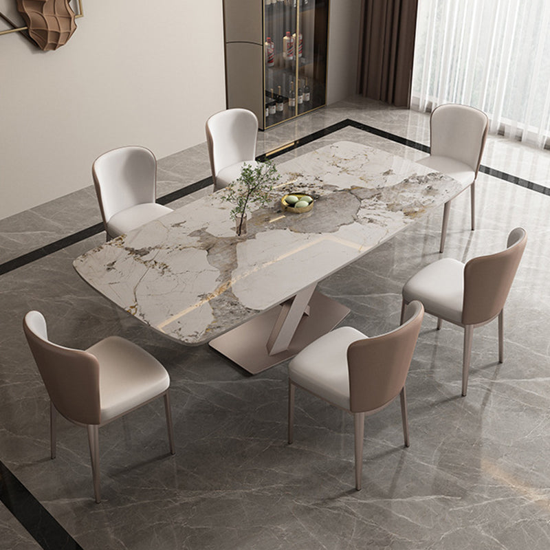Modern Dining Set 1/2/5/7 Pcs Sintered Stone Dining Table with Chairs 7 Pieces: Table, 6 Chairs Clearhalo 'Dining Room Sets' 'Dining Tables & Seating' 'dining_room_set' 'furn' 'furn_dining_room_set' 'Furniture' 'Kitchen & Dining Furniture' 5588875