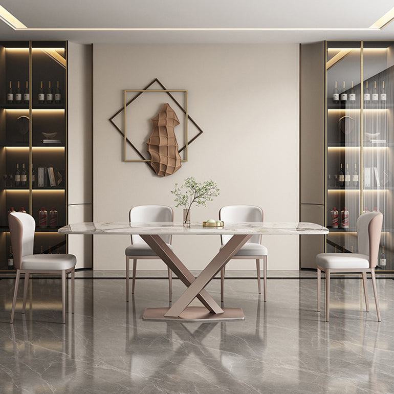 Modern Dining Set 1/2/5/7 Pcs Sintered Stone Dining Table with Chairs 5 Pieces: Table, 4 Chairs Clearhalo 'Dining Room Sets' 'Dining Tables & Seating' 'dining_room_set' 'furn' 'furn_dining_room_set' 'Furniture' 'Kitchen & Dining Furniture' 5588877