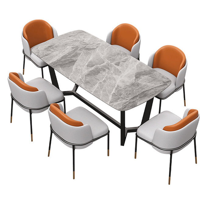 Modern Dining Set Stone 1/5/6/7 Pieces Dining Furniture for Indoor 7 Pieces: Table, 6 Chairs Clearhalo 'Dining Room Sets' 'Dining Tables & Seating' 'dining_room_set' 'furn' 'furn_dining_room_set' 'Furniture' 'Kitchen & Dining Furniture' 5588920