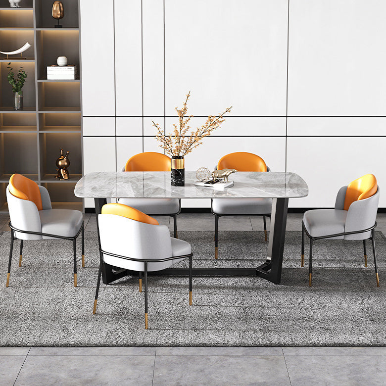 Modern Dining Set Stone 1/5/6/7 Pieces Dining Furniture for Indoor 6 Pieces: Table, 5 Chairs Clearhalo 'Dining Room Sets' 'Dining Tables & Seating' 'dining_room_set' 'furn' 'furn_dining_room_set' 'Furniture' 'Kitchen & Dining Furniture' 5588923