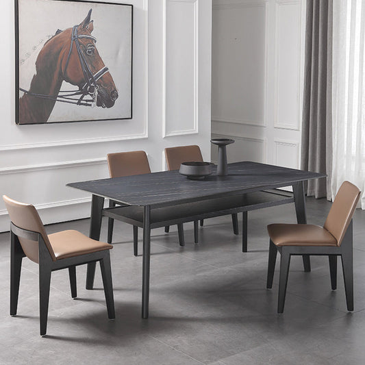 Modern Sintered Stone Top Dining Set Rectangle 1/2/5/7 Pieces Wooden Dining Room Table Set Clearhalo 'Dining Room Sets' 'Dining Tables & Seating' 'dining_room_set' 'furn' 'furn_dining_room_set' 'Furniture' 'Kitchen & Dining Furniture' 5589001