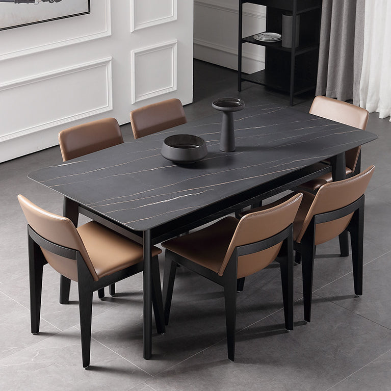 Modern Sintered Stone Top Dining Set Rectangle 1/2/5/7 Pieces Wooden Dining Room Table Set Clearhalo 'Dining Room Sets' 'Dining Tables & Seating' 'dining_room_set' 'furn' 'furn_dining_room_set' 'Furniture' 'Kitchen & Dining Furniture' 5589006