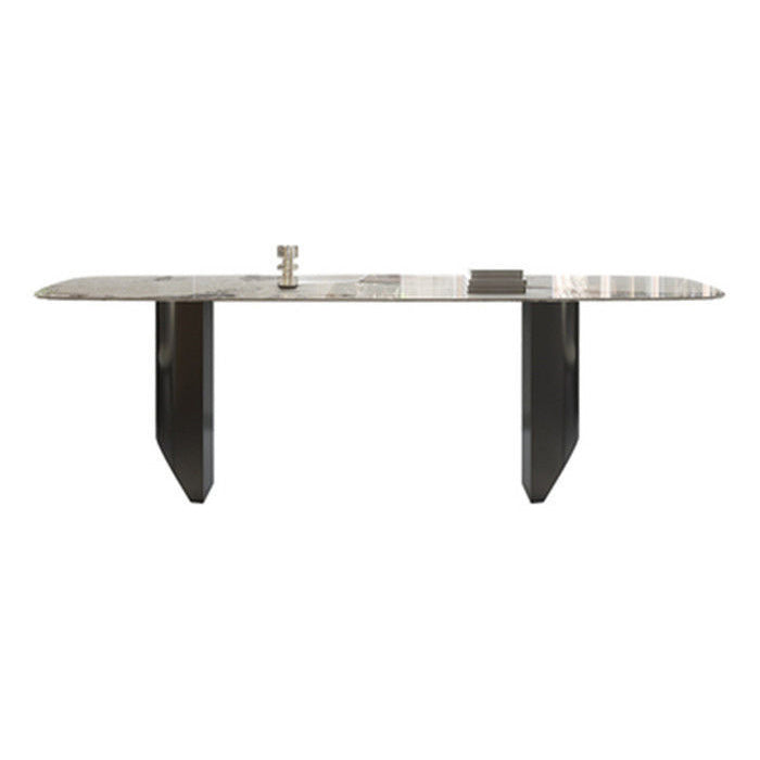 Modern Dining Set Stone 1/4/5/7 Pieces Dining Table with Leather Chairs for Indoor Gold 79"L x 35"W Clearhalo 'Dining Room Sets' 'Dining Tables & Seating' 'dining_room_set' 'furn' 'furn_dining_room_set' 'Furniture' 'Kitchen & Dining Furniture' 5589020