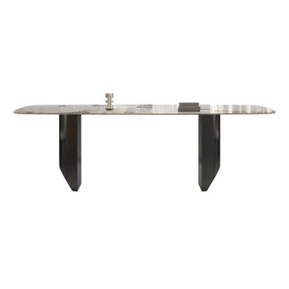 Modern Dining Set Stone 1/4/5/7 Pieces Dining Table with Leather Chairs for Indoor Gold 79"L x 35"W Clearhalo 'Dining Room Sets' 'Dining Tables & Seating' 'dining_room_set' 'furn' 'furn_dining_room_set' 'Furniture' 'Kitchen & Dining Furniture' 5589020