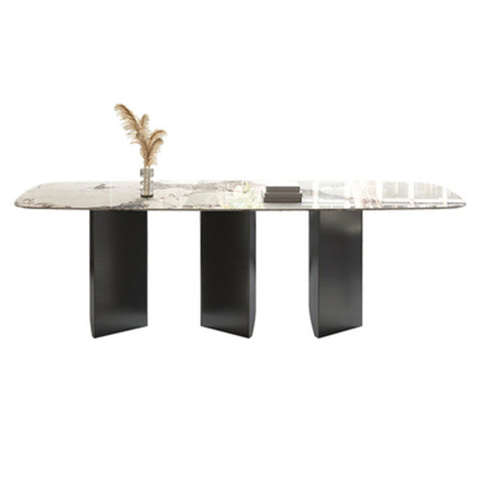 Modern Dining Set Stone 1/4/5/7 Pieces Dining Table with Leather Chairs for Indoor Clearhalo 'Dining Room Sets' 'Dining Tables & Seating' 'dining_room_set' 'furn' 'furn_dining_room_set' 'Furniture' 'Kitchen & Dining Furniture' 5589021