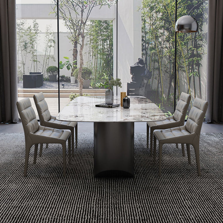 Modern Dining Set Stone 1/4/5/7 Pieces Dining Table with Leather Chairs for Indoor Clearhalo 'Dining Room Sets' 'Dining Tables & Seating' 'dining_room_set' 'furn' 'furn_dining_room_set' 'Furniture' 'Kitchen & Dining Furniture' 5589022