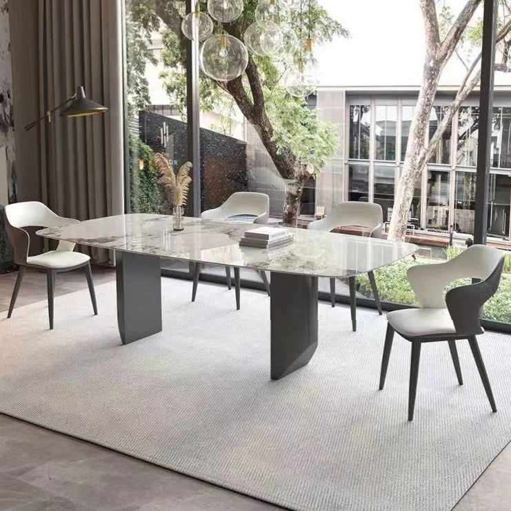 Modern Dining Set Stone 1/4/5/7 Pieces Dining Table with Leather Chairs for Indoor 5 Pieces: Table, 4 White Chairs Clearhalo 'Dining Room Sets' 'Dining Tables & Seating' 'dining_room_set' 'furn' 'furn_dining_room_set' 'Furniture' 'Kitchen & Dining Furniture' 5589023