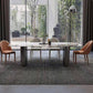 Modern Dining Set Stone 1/4/5/7 Pieces Dining Table with Leather Chairs for Indoor 5 Pieces: Table, 2 Orange+2 Beige Chairs Clearhalo 'Dining Room Sets' 'Dining Tables & Seating' 'dining_room_set' 'furn' 'furn_dining_room_set' 'Furniture' 'Kitchen & Dining Furniture' 5589025