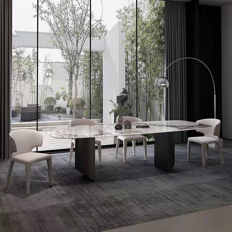 Modern Dining Set Stone 1/4/5/7 Pieces Dining Table with Leather Chairs for Indoor Clearhalo 'Dining Room Sets' 'Dining Tables & Seating' 'dining_room_set' 'furn' 'furn_dining_room_set' 'Furniture' 'Kitchen & Dining Furniture' 5589026