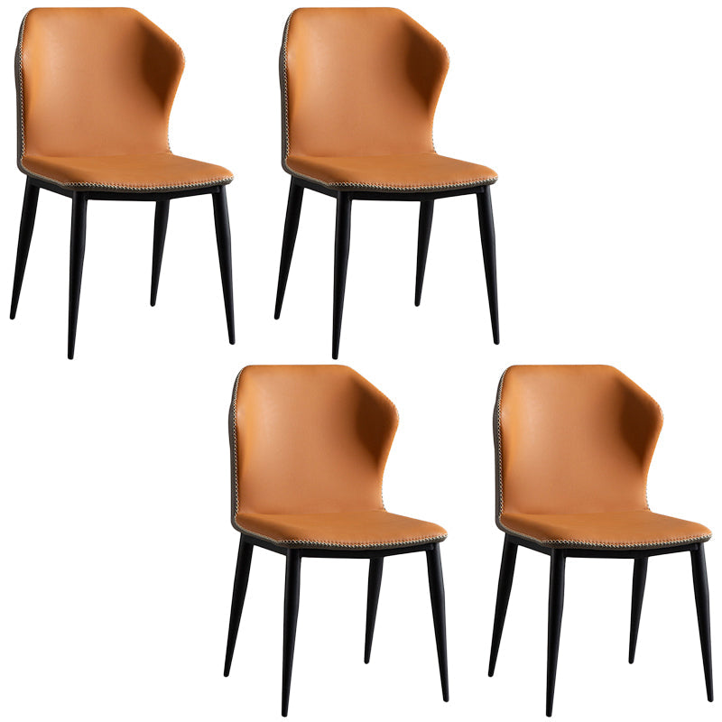 Modern Dining Set Stone 1/4/5/7 Pieces Dining Table with Leather Chairs for Indoor 4 Orange Chairs Clearhalo 'Dining Room Sets' 'Dining Tables & Seating' 'dining_room_set' 'furn' 'furn_dining_room_set' 'Furniture' 'Kitchen & Dining Furniture' 5589035