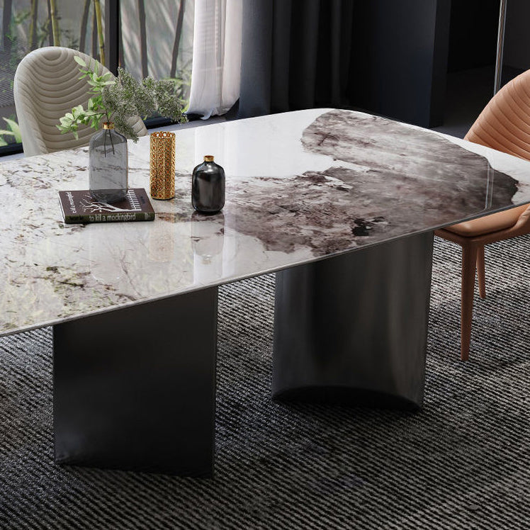 Modern Dining Set Stone 1/4/5/7 Pieces Dining Table with Leather Chairs for Indoor Clearhalo 'Dining Room Sets' 'Dining Tables & Seating' 'dining_room_set' 'furn' 'furn_dining_room_set' 'Furniture' 'Kitchen & Dining Furniture' 5589036