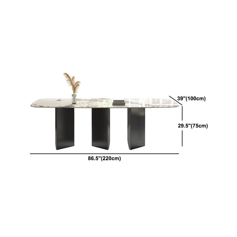 Modern Dining Set Stone 1/4/5/7 Pieces Dining Table with Leather Chairs for Indoor Clearhalo 'Dining Room Sets' 'Dining Tables & Seating' 'dining_room_set' 'furn' 'furn_dining_room_set' 'Furniture' 'Kitchen & Dining Furniture' 5589047