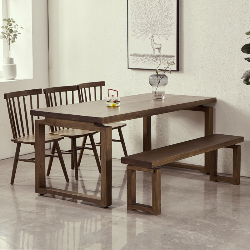 Modern 1/2/3/5 Pieces Dining Set Rectangle Double Pedestal Dinette Set in Natural 5 Pieces: Table, 3 Chairs, 1 Bench Clearhalo 'Dining Room Sets' 'Dining Tables & Seating' 'dining_room_set' 'furn' 'furn_dining_room_set' 'Furniture' 'Kitchen & Dining Furniture' 5589132