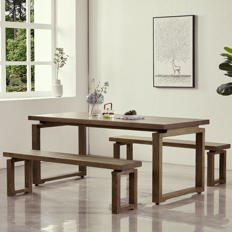 Modern 1/2/3/5 Pieces Dining Set Rectangle Double Pedestal Dinette Set in Natural 3 Pieces: Table, 2 Benches Clearhalo 'Dining Room Sets' 'Dining Tables & Seating' 'dining_room_set' 'furn' 'furn_dining_room_set' 'Furniture' 'Kitchen & Dining Furniture' 5589144